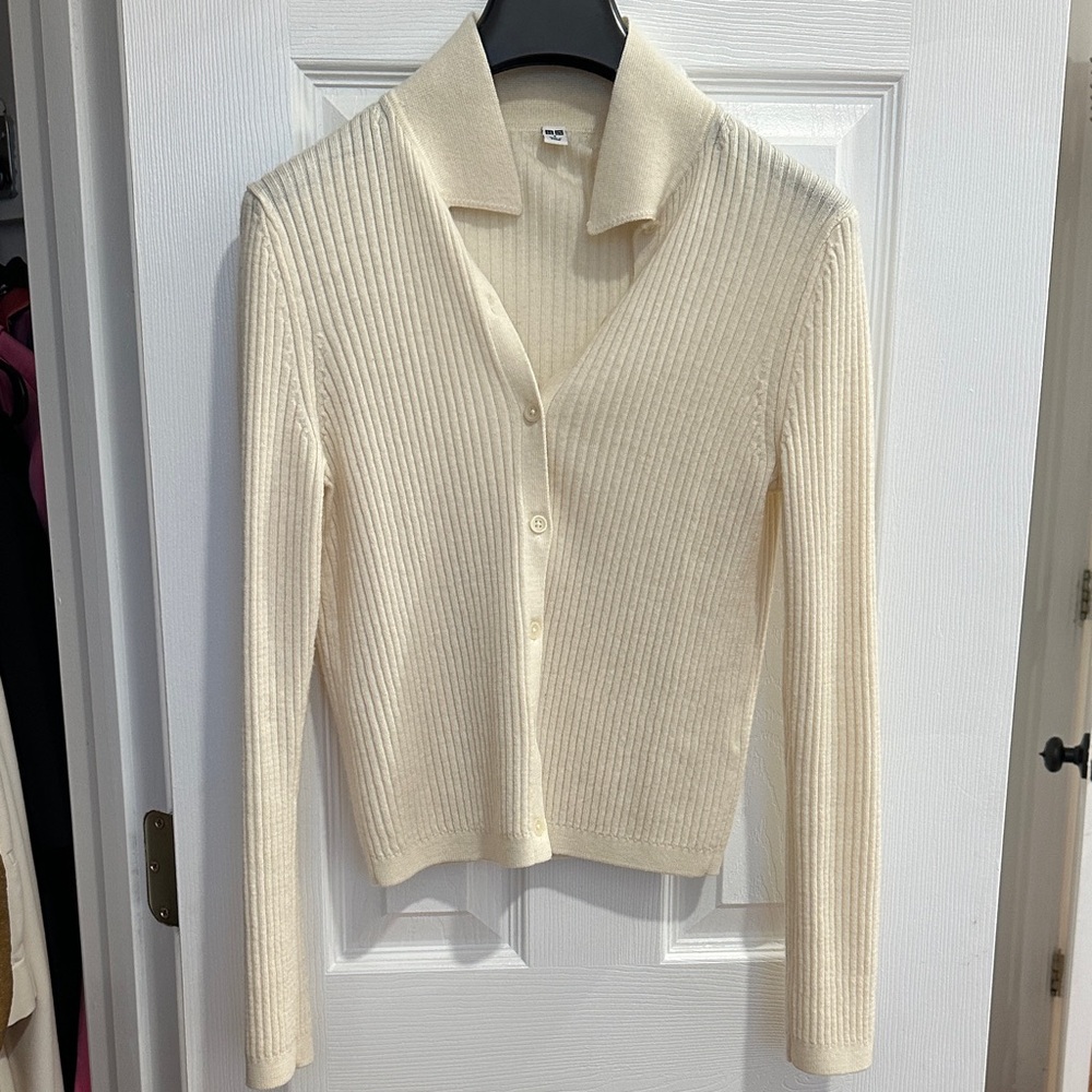 Uniqlo Cream Ribbed Cardigan